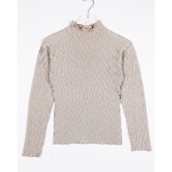 Vintage Y2K The Wonder Tee Crinkle Texture Metallic Silver Gold Champagne Top - Picture 1 of 3
